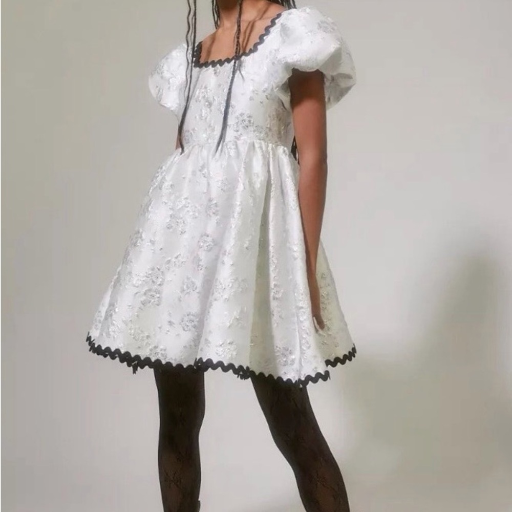 Sister Jane jacquard gold floral mini dress
